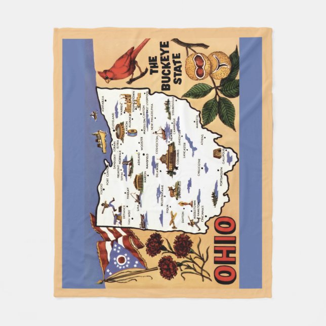  Ohio Buckeye State Fleece Throw Blanket (Front)
