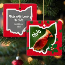 Ohio Christmas Ornament with Cardinal and Buckeyes