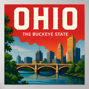 Ohio Cleveland Columbus Cincinnati Midwest Travel Poster