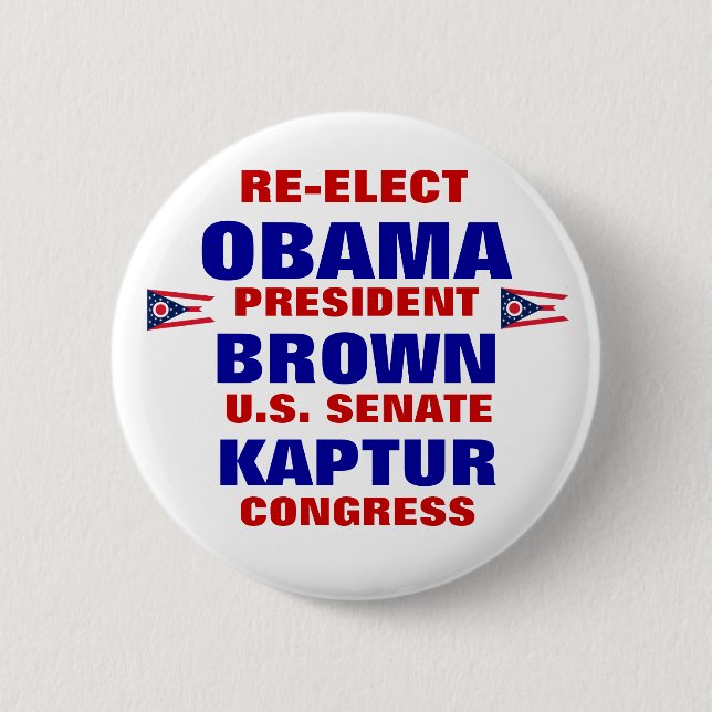 Ohio for Obama Brown Kaptur 2 Inch Round Button (Front)
