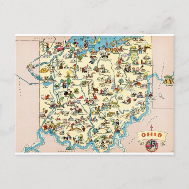 Ohio Funny Vintage Map Postcard (Front)
