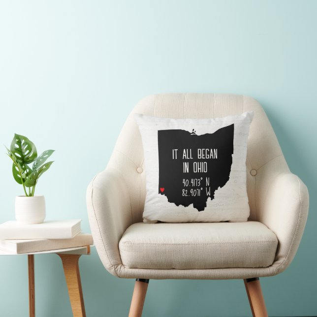 Ohio GPS Coordinates with Heart Throw Pillow (Chair)