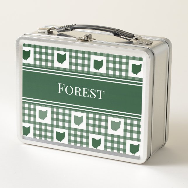 Ohio Green Gingham Metal Lunch Box (Front)