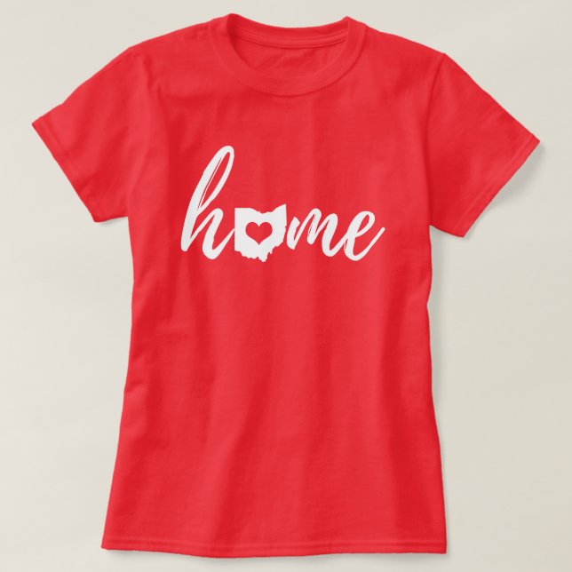 Ohio Home Love Script State Heart T-Shirt (Design Front)