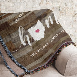 Ohio Home State Personalized Wood Look Throw Blanket<br><div class="desc">Show some home state pride with this cute rustic faux wood plank throw blanket featuring "home" in white calligraphy script lettering with a silhouette map of the state of Ohio standing in for the letter "O." A pink heart illustration inside the state map completes the design; you can change the...</div>