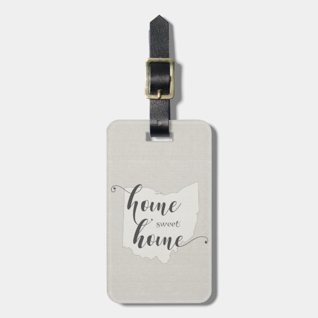 Ohio - Home Sweet Home burlap-look Luggage Tag (Front Vertical)