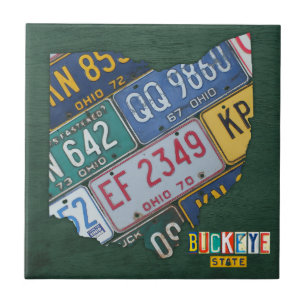 Ohio License Plate Map Ceramic Tile V2