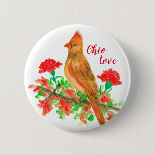 Ohio Love Female Cardinal Geraniums 2 Inch Round Button
