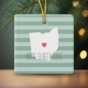 Ohio Map Home State Love with Custom Heart Ceramic Ornament