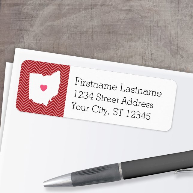 Ohio Map Home State Love with Optional Heart (Personalized Mailing Label with Return Address and State Map - Low Minimum)