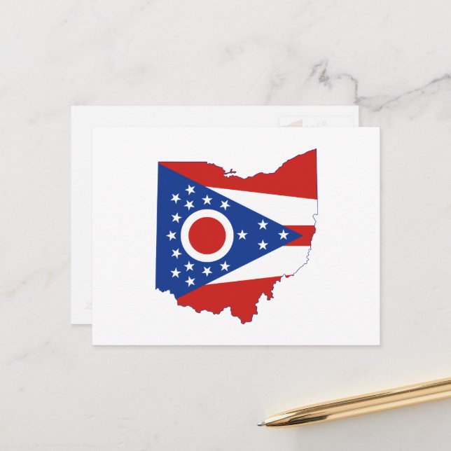 Ohio Map Shaped State Flag Stars and Stripes Postcard (Front/Back In Situ)