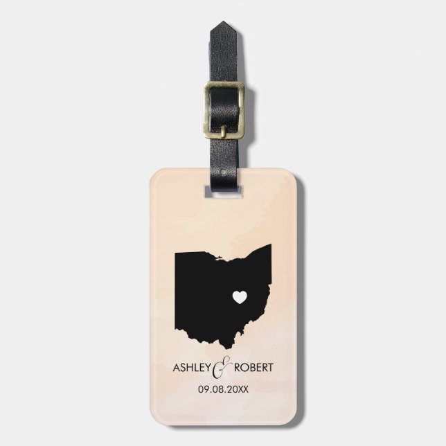Ohio Map Wedding Luggage Tag, Custom Gift Tag (Front Vertical)