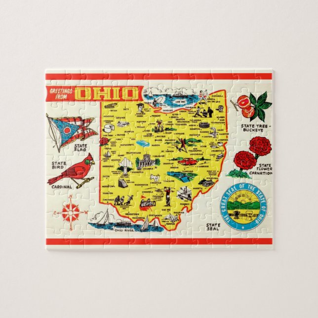 Ohio Postcard Map Jigsaw Puzzle (Horizontal)