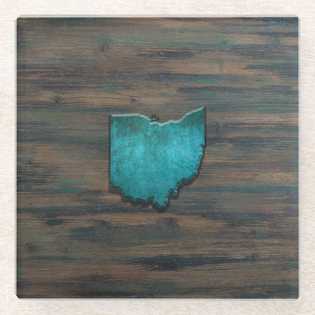 Ohio Shape Teal Glass Coaster (Front)