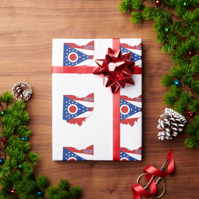 Ohio Shaped Flag Buckeye Red White Blue Ohioan Wrapping Paper (Holiday Gift)