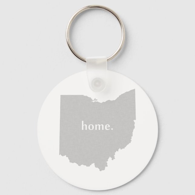 Ohio Shaped Grey with Home Buckeye State Ohioan Keychain (Front)