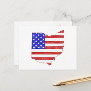 Ohio Shaped Patriotic Ohioan American Flag Buckeye Postcard