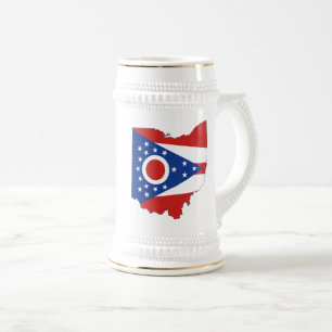 Ohio State Flag and Map Beer Stein