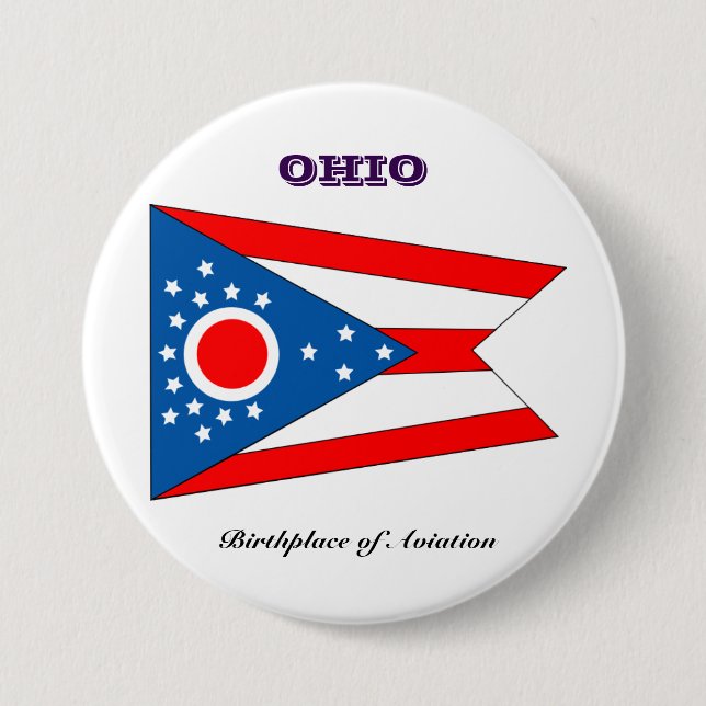 Ohio state flag and slogan 3 inch round button (Front)