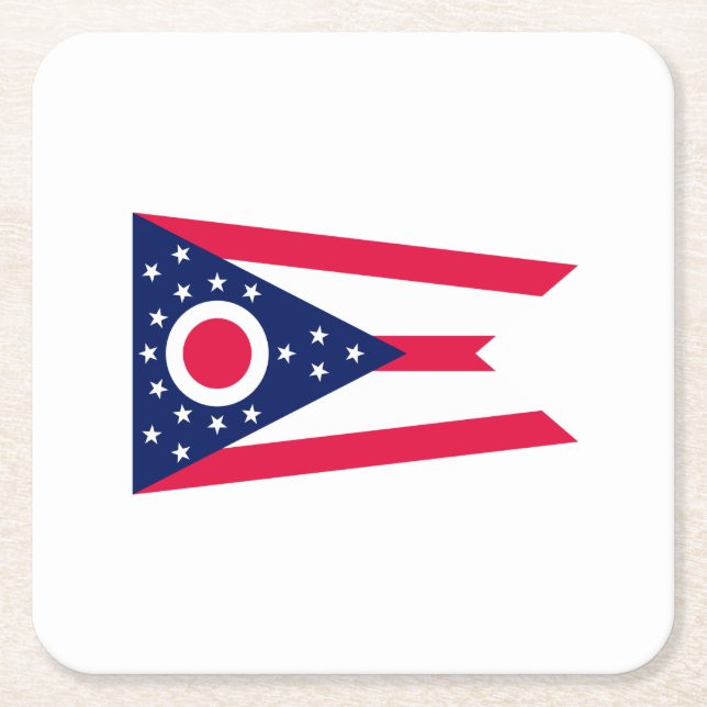 Ohio State Flag Design Square Paper Coaster (Front)