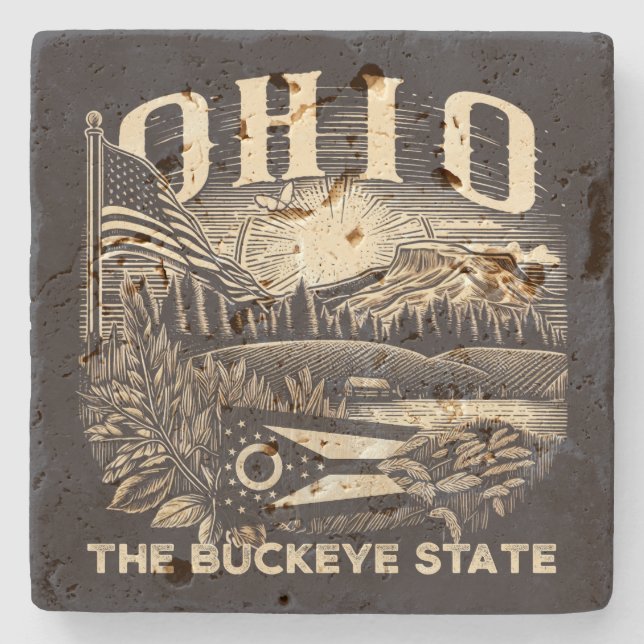 Ohio The Buckeye State Stone Coaster (Front)
