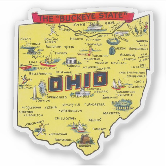 Ohio The Buckeye State vintage Map (Front)