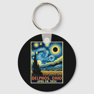 Ohio Total Solar Eclipse 2024 Starry Night Van Gog Keychain