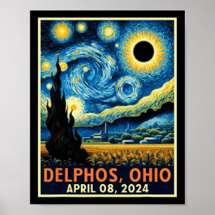 Ohio Total Solar Eclipse 2024 Starry Night Van Gog Poster