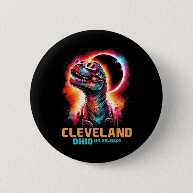 Ohio Total Solar Eclipse 2024 T Rex Dinosaur  2 Inch Round Button (Front)