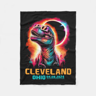 Ohio Total Solar Eclipse 2024 T Rex Dinosaur  Fleece Blanket