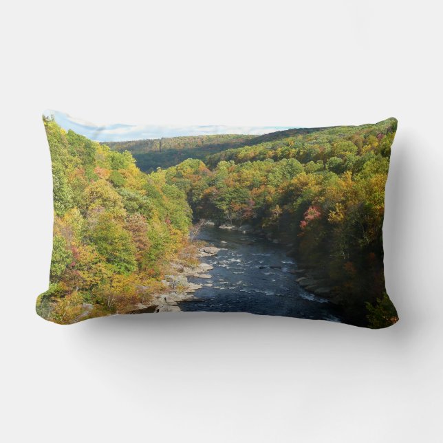 Ohiopyle River in Fall I Pennsylvania Autumn Lumbar Pillow (Front)