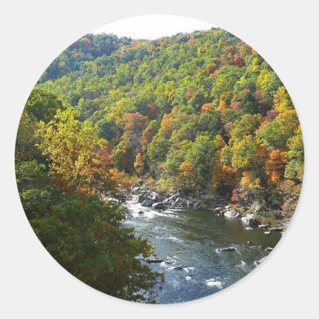 Ohiopyle River in Fall II Pennsylvania Autumn Classic Round Sticker (Front)