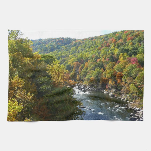 Ohiopyle River in Fall II Pennsylvania Autumn Kitchen Towel (Horizontal)