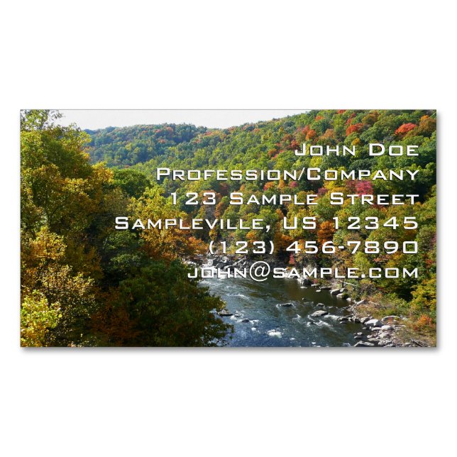 Ohiopyle River in Fall II Pennsylvania Autumn Magnetic Business Card (Front)