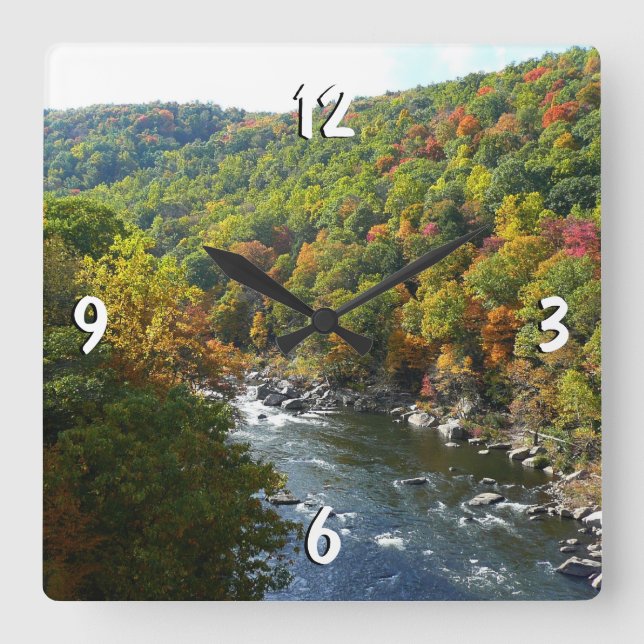 Ohiopyle River in Fall II Pennsylvania Autumn Square Wall Clock (Front)