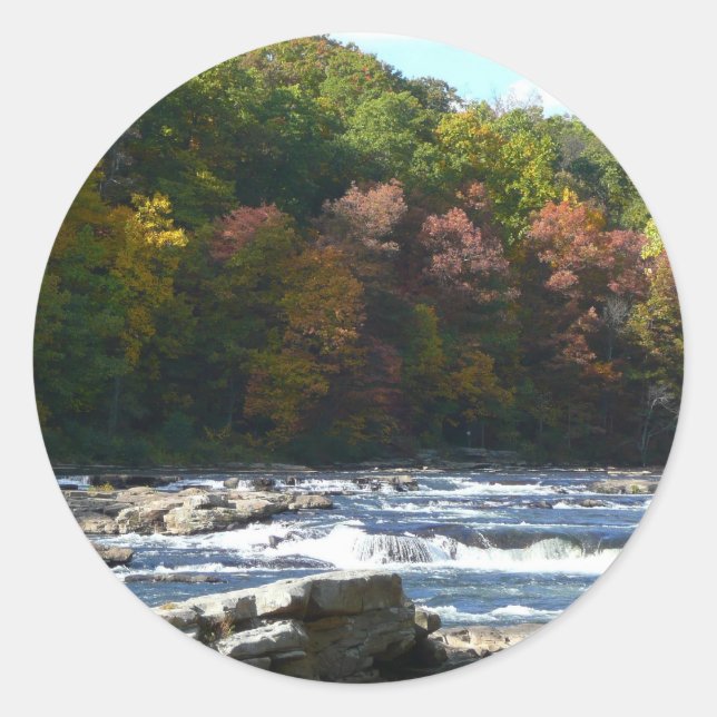 Ohiopyle River Rapids in Fall Pennsylvania Autumn Classic Round Sticker (Front)