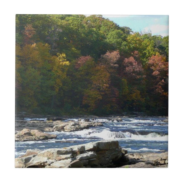 Ohiopyle River Rapids in Fall Pennsylvania Autumn Tile (Front)