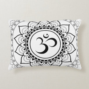 Ohm Mandala Om Mandala White & Black Accent Pillow