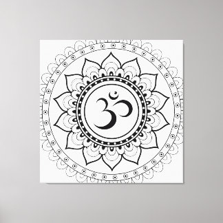 Ohm Mandala Om Mandala White & Black Canvas Print