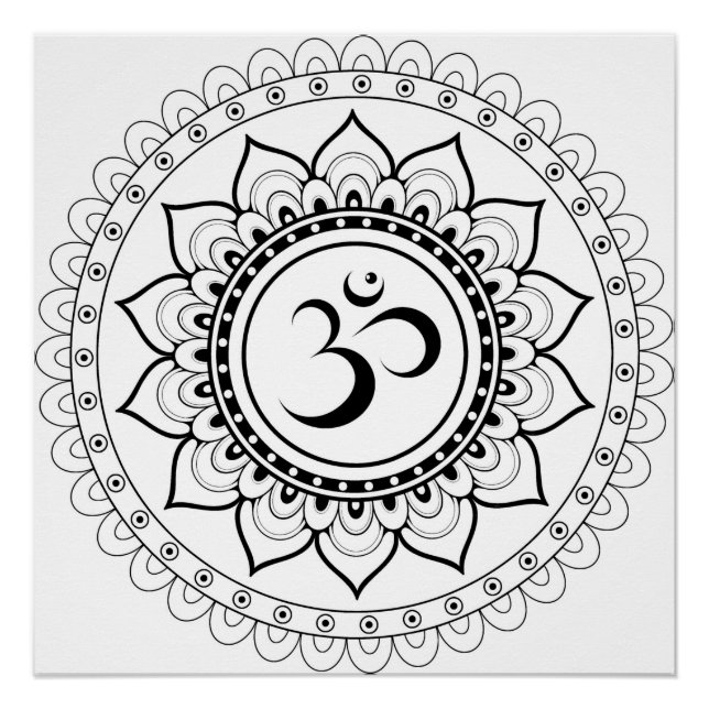 Ohm Mandala Om Mandala White & Black Poster (Front)