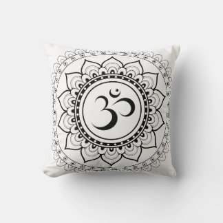 Ohm Mandala Om Mandala White & Black Throw Pillow