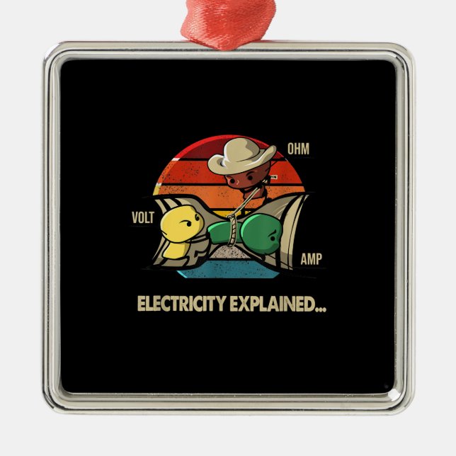 Ohm Volt Amp Electricity Explained  Electrician Metal Ornament (Front)