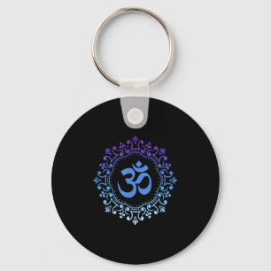 Ohm Yoga New Age Purple And Blue Mandala Sound Bat Keychain