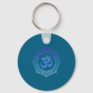 Ohm Yoga New Age Purple And Blue Mandala Sound Bat Keychain