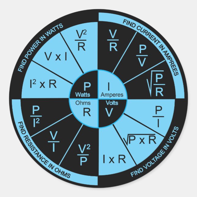 Ohm's Law - Black and Blue Classic Round Sticker (Front)