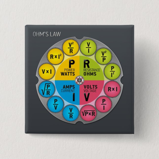 Ohm's Law Circle 2 Inch Square Button (Front)