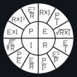 Ohm's Law Wheel Sticker- round Classic Round Sticker<br><div class="desc">The simple Ohm's Law wheel on a sticker. Can be placed anywhere the Ohm's Law formula is needed. E=voltage,  I=current,  P=power,  R=resistance.</div>