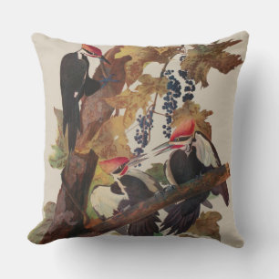 ohn James Audubon Pileated Woodpecker Bird Print Outdoor Pillow