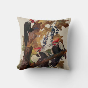 ohn James Audubon Pileated Woodpecker Bird Print Throw Pillow
