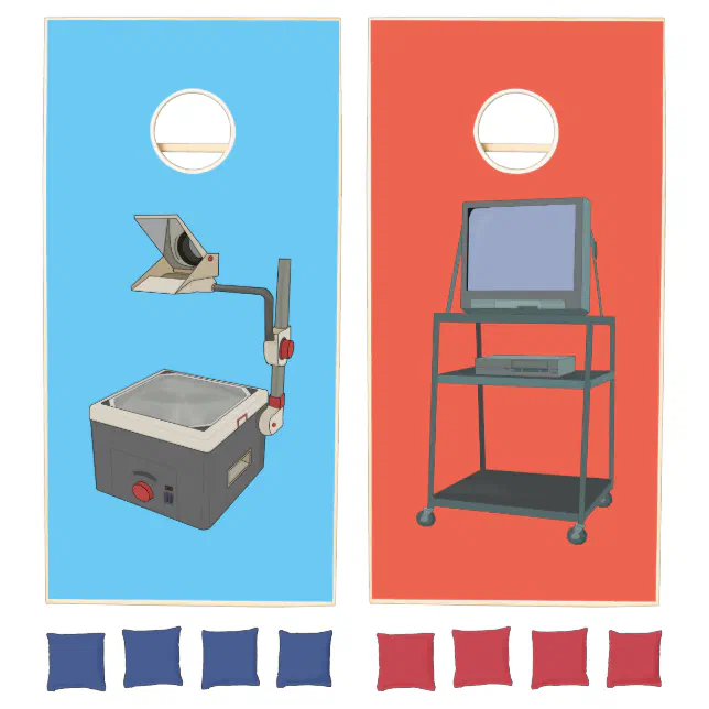OHP 80s 90s Overhead Projector x TV and VCR cart Cornhole Set Zazzle